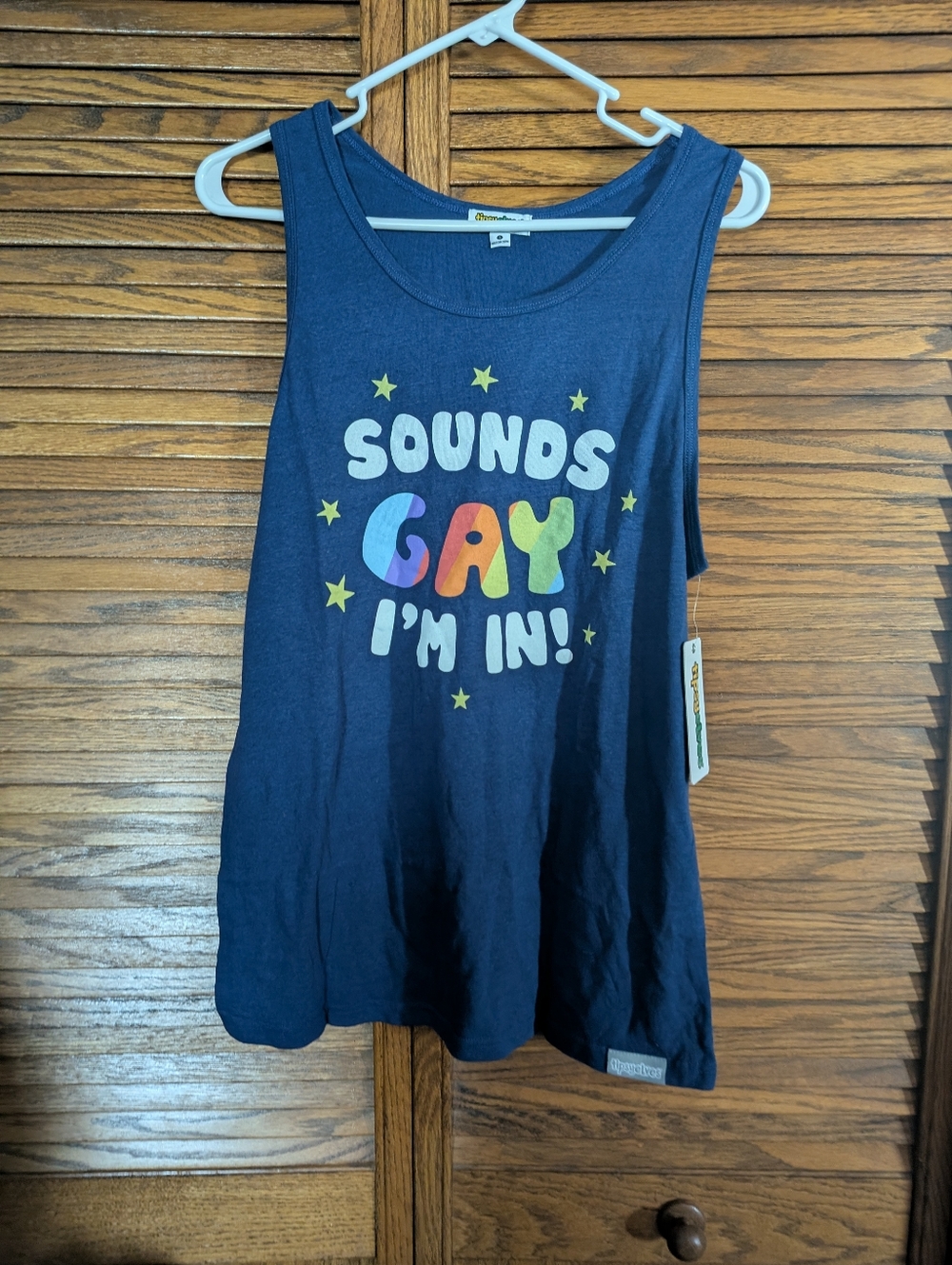 Tipsy Elves NWT Navy Graphic Tank Top 'Sounds Gay I'm In!' Mens Small